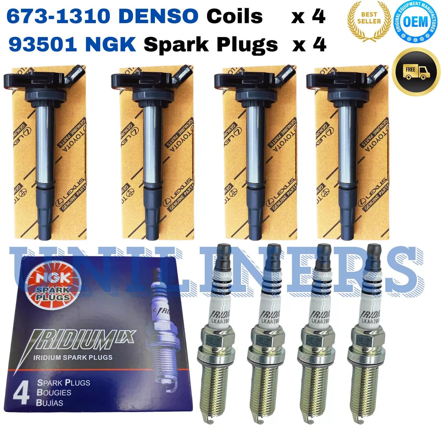 Genuine OEM Denso Ignition Coils 673-1310 For Corolla 1.8L & NGK Spark Plugs 4PC