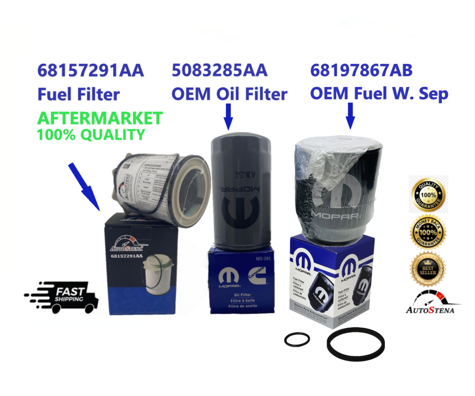 2013 - 2018 Dodge Ram 2500 3500 Cummins Diesel 6.7 Fuel and Oil Filter set Mopar