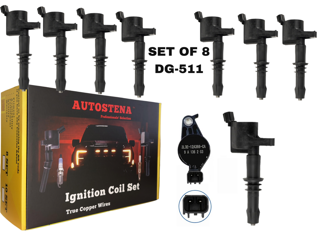AUTOSTENA Set of 8 Straight Boot Ignition Coil Pack Compatible with Ford Lincoln Expedition Explorer F-150 Super Duty Mustang Mountaineer 4.6l 5.4l 6.8l Replacement for DG511 C1541 FD508